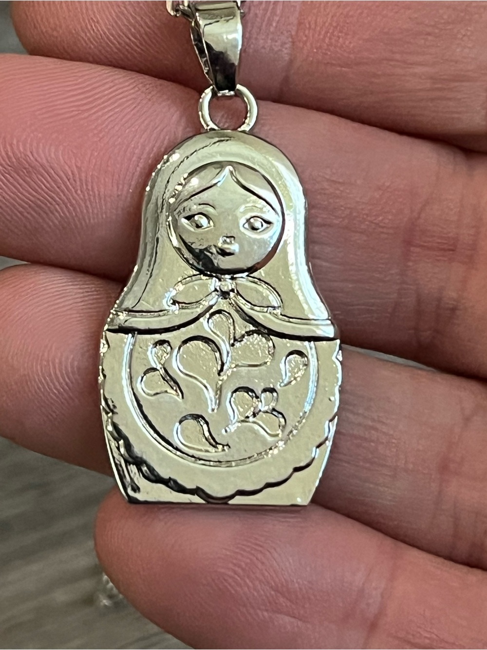 Silver Matryoshka Doll Pendant Necklace